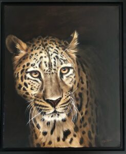 Peinture à l'huile sur toile de léopard par l'artiste peintre animalier Chris Rossi