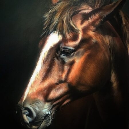détail peinture animaliere a l'huile de cheval par l'artiste peintre animalier chris rossi peinture équine équestre équitation